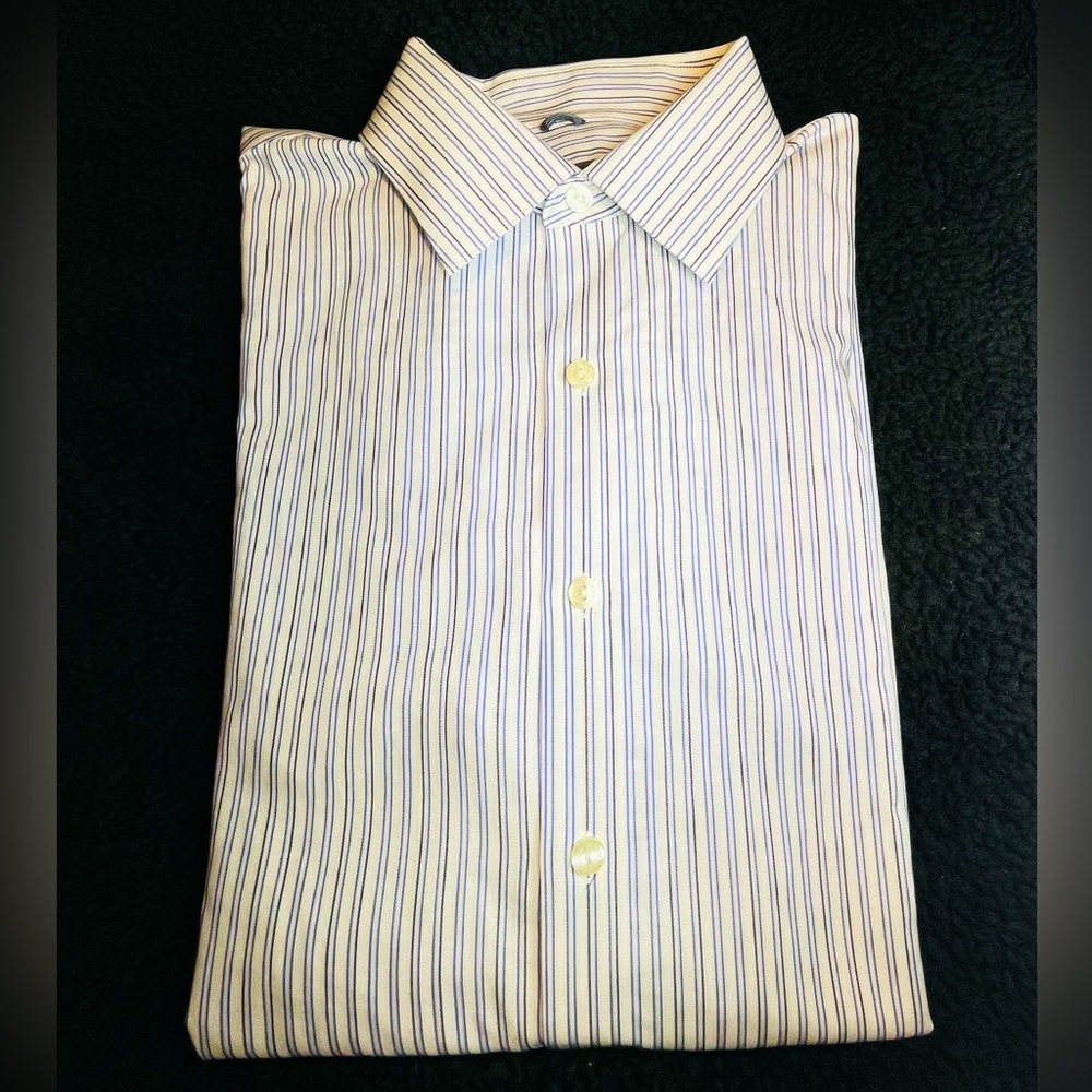 Kenneth Cole Men's Size 16 34/35 white with blue stripes | button down shirt